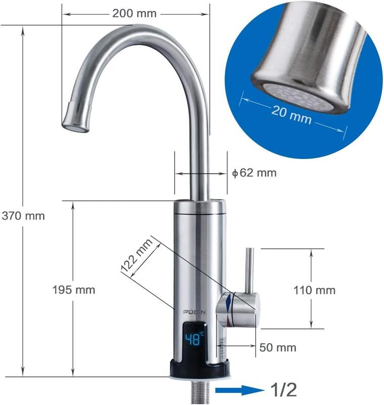 Pudin,220V Electric Instant Heater,Supply Hot and Cold Water,Stainless Hot Water Tap with LED Digital Display for Home Facilities(British Plug) 5
