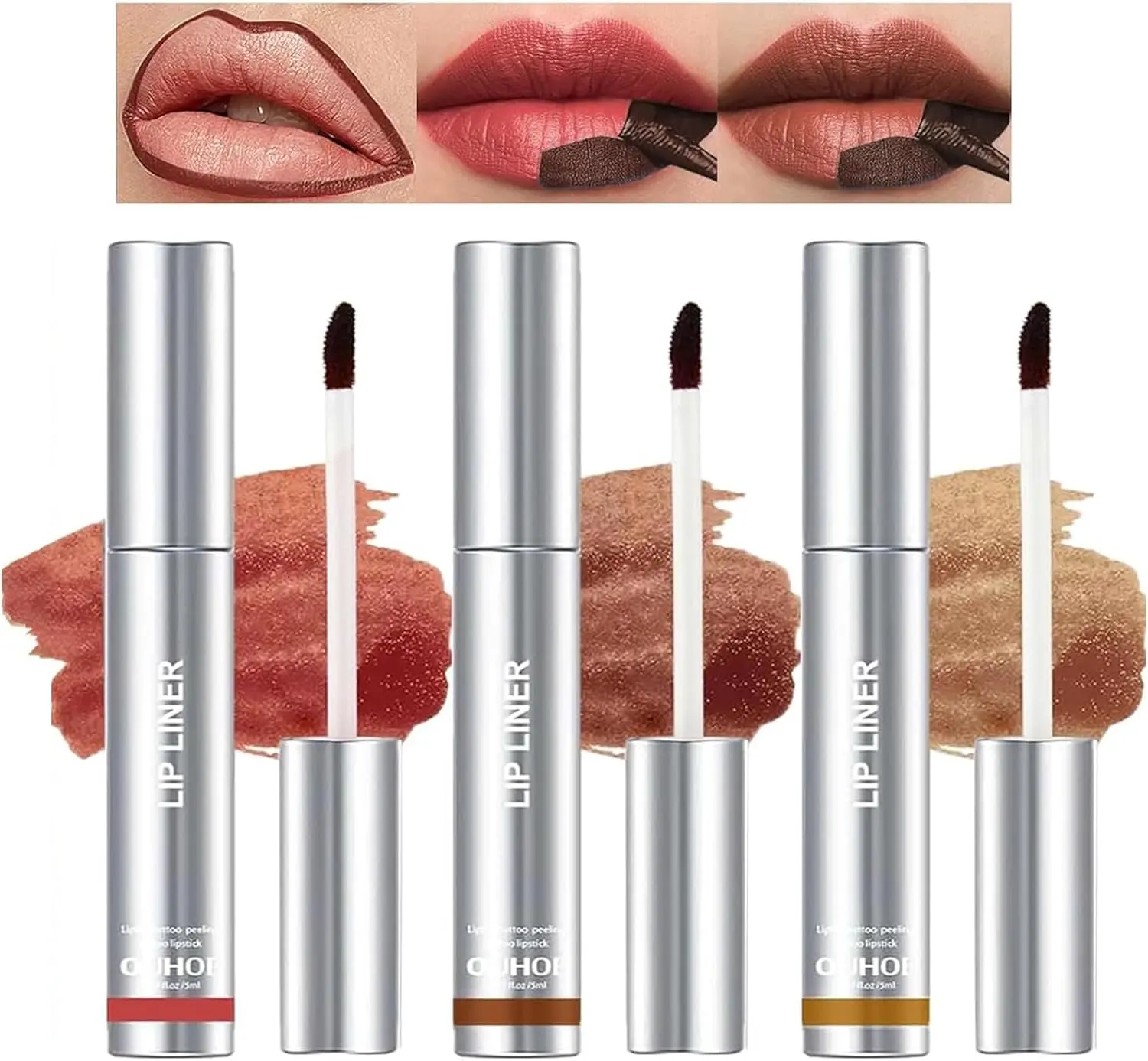 3PCS Peel Off Lip Stain Tattoo & Liner, Long Lasting, Infused with Hyaluronic Acid & Vitamin E, Women's Lip Makeup Gift