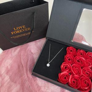 Roses Flower Gift with Necklace, 12pcs/box Romantic Rose Gift for Wife & Mom & Girlfriend, Gift for Anniversary & Birthday, Valentine's Day Gift Idea