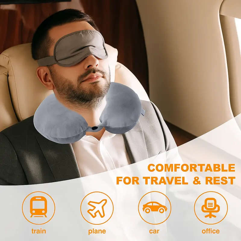 Ergonomic Travel Neck Pillow - Soft Memory Foam, Portable U-Shape Design with Snap Closure, Lightweight for Airplane, Car, & Home - Available in Black, Red, Blue, and Grey 4