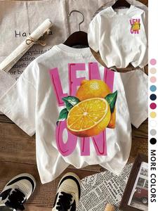 Women's Lemon Print Round Neck Tee, Fashion Casual Letter Graphic Short Sleeve T-shirt for Daily Wear, Ladies Summer Clothes