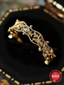 S925 Sterling Silver Hollow Branches & Leaves Design Ring, Elegant Zircon Decor Ring for Women, Trendy All-match & Exquisite Jewelry for Birthday Gift