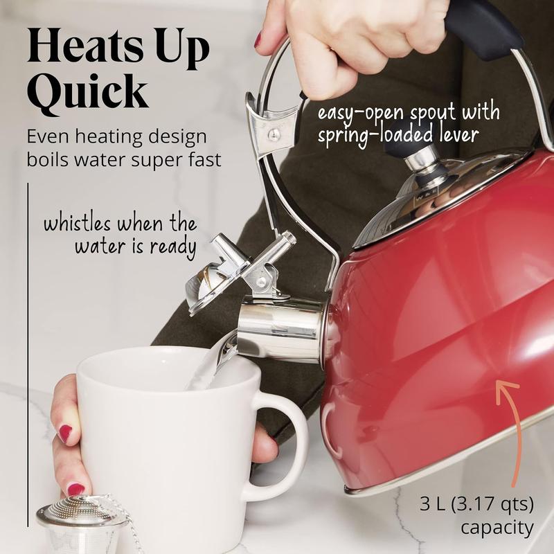Whistling Kettle - 3 Litre Stovetop Kettles W/Mirror Finish - Camping Kettle with Infuser for Induction & Gas Stove - Camping Accessories & House Warming Gifts 1
