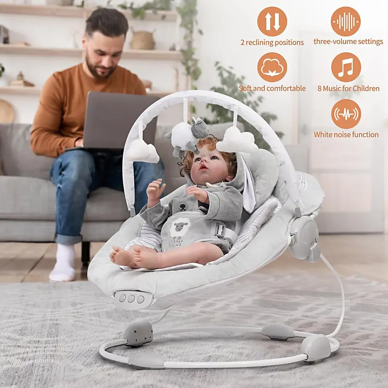 LADIDA Soft Padded Lamb Bouncer, Suitable for Newborns 0-6 Months, Soothing Music and Vibration 1