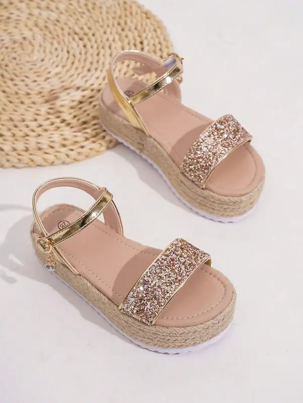 Cute Glitter Thick Bottom Rope Fashion Children's Sandals For Girls 0