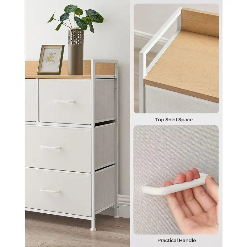 Large Fabric Chest Of Drawers 7 Drawers, White/Oak by Songmics 7