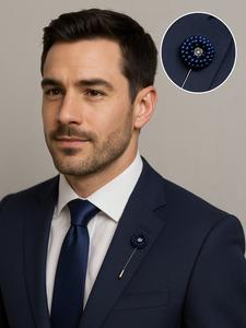 Blue Magic – Men’s Luxury Navy Lapel Pin | Crystal Floral Brooch for Prom Suits & Tuxedos  #MensLuxury #BlueMagicStyle