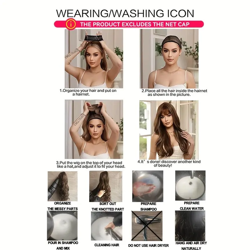 Elegant 26-inch Long Wavy Blonde Synthetic Wig with Bangs for Women, Heat-Resistant High Temperature Fiber, Rose Net Cap, Natural Look Cosplay Hair 5