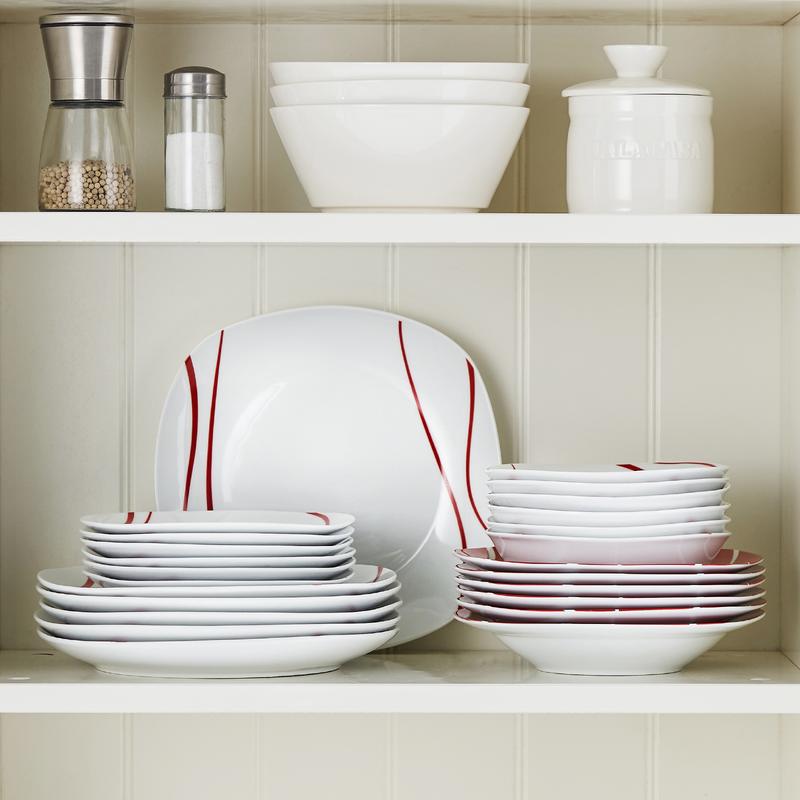MALACASA Dinnerware Sets, 18/24/30-Piece Porcelain Square Dishes, Gray White with Red Rim, Modern Dish Set for 6 - Plates and Bowls Sets, Ideal for Dessert, Salad, and Pasta - Series FELISA 9