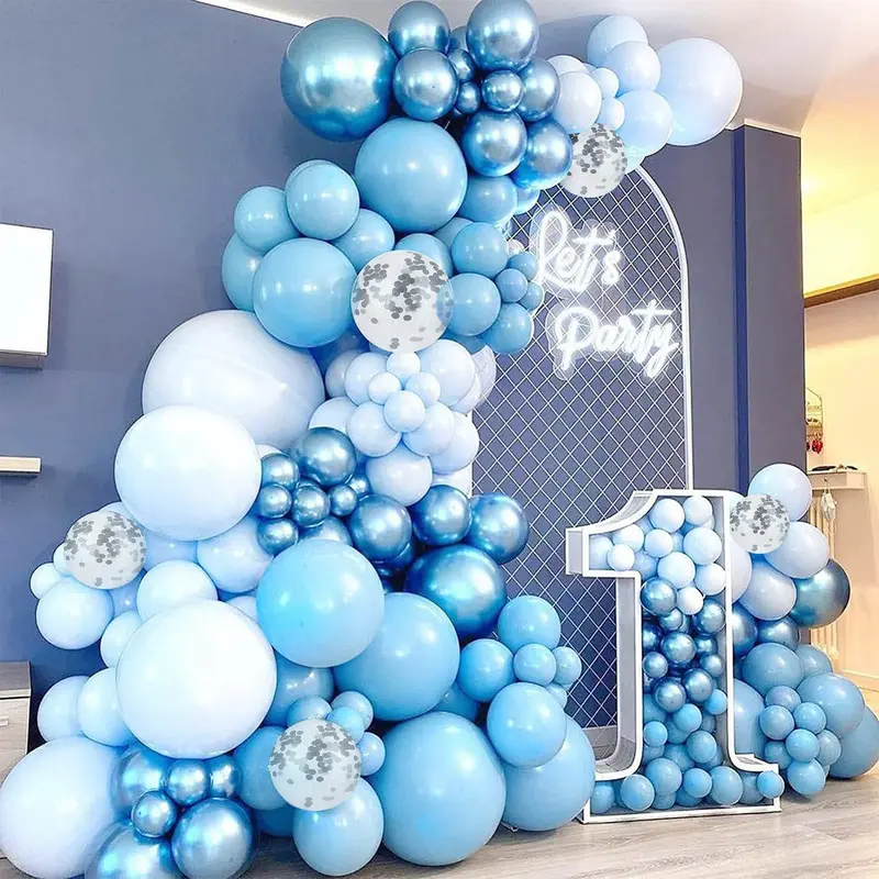 Balloons 50 Pcs, Beautiful 10 inches Latex Balloons, Party Balloons, Wedding Balloons for Decoration, Perfect for YOUR beautiful Parties, Birthdays (Blue White & Silver Confetti-Confetti Pcs) 5