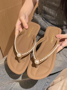 Women's Fashionable Pearl Decorated Slides, Casual Comfortable Flat Slippers for Beach, All-match Slide Slippers for Daily Wear, Walking Shoes