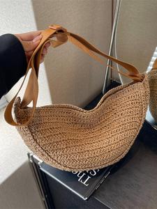 Women's Fashionable Woven Casual Crossbody Bags, Simple Vintage Zipper Shoulder Bag, Perfect for Travel, Vacation, Holiday & Beach