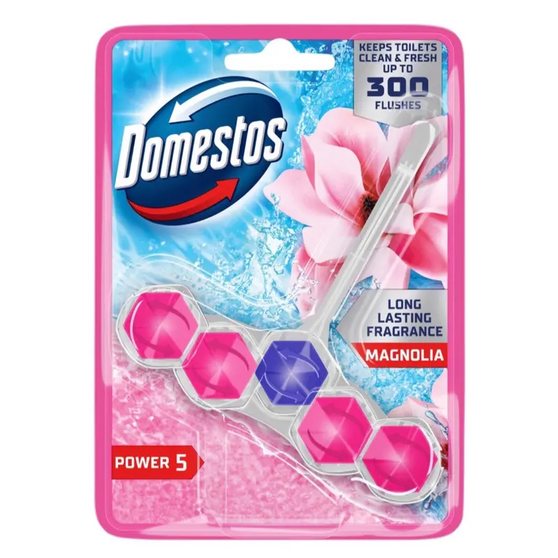 Domestos Power 5 Pink magnolia Toilet Rim Block for Clean and Fresh Bathroom - Brush