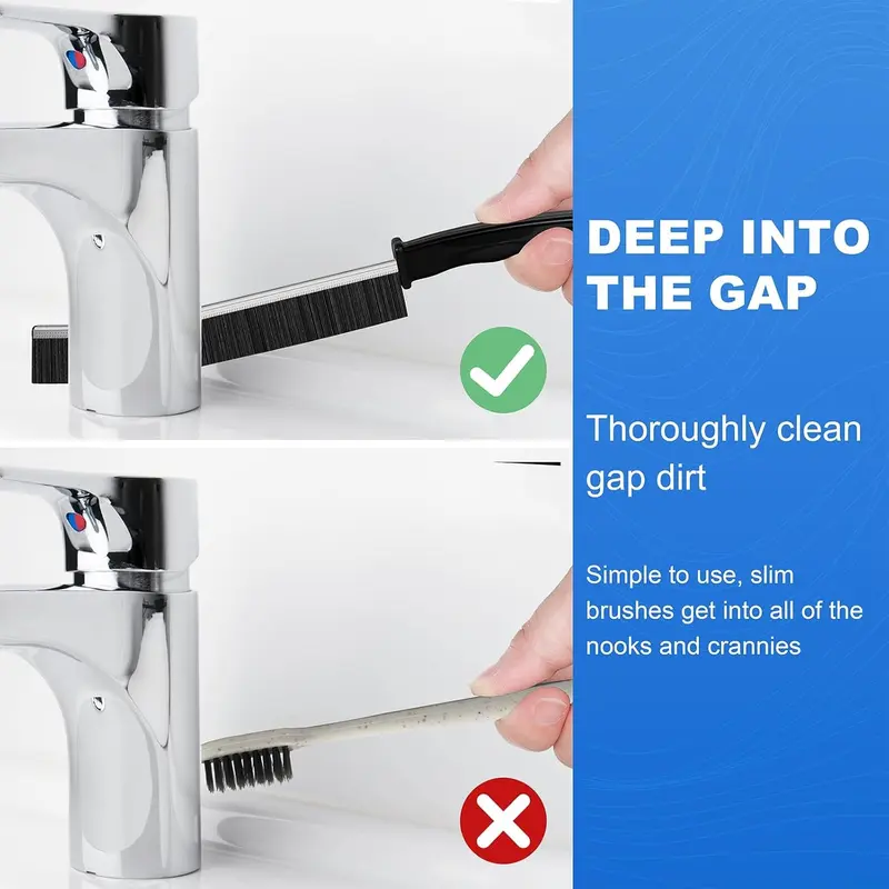 3PCS Hard Bristle Crevice Cleaning Brushes, Long Handle Bathroom Tile Grout Cleaner Brush, Narrow Curved Gap Cleaning Tool Scrubs Nooks and Crannies 5