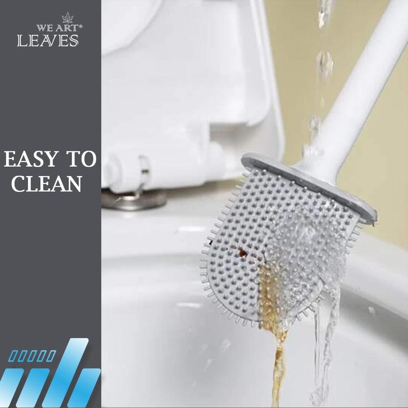 Silicone Toilet Brushes & Holders – Pack of 1 Long Non-Slip Handle, Flexible Bristles for Easy Cleaning – Modern Drip-Free Base, Durable White Bathroom Toilet Brush Set With Holder 1