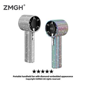 ZMGH-S5 Full Diamond Luxury Craftsmanship Portable Handheld Turbo Fan, 3 Gear Wind, Rechargeable Long  Battery Life Hand Fan With Digital Display For Outdoor Activities, Travel, Office,Wonmen's gift