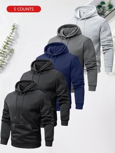 Men's Solid Drawstring Pocket Thermal Lined Hoodie, Casual Regular Fit Long Sleeve Hooded Sweatshirt for Fall & Winter, Men's Clothes for Daily Wear