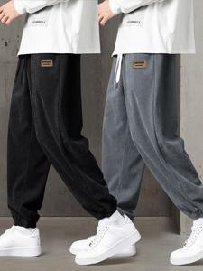 Men's Letter Patched Corduroy Sweatpants, Casual Comfy Loose Fit Jogger Pants for Fall & Winter, Men's Trousers for Daily Wear