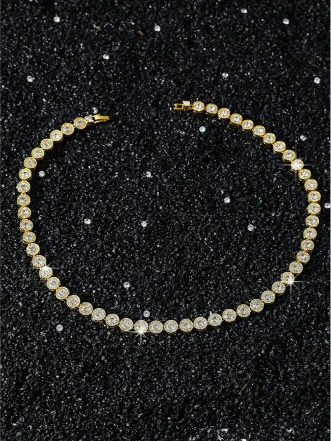 1pc 8mm Wide Men's Hip Hop Style Round Diamond Inlay Chain Necklace, Personalized Boyfriend Gift