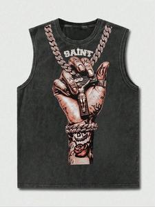 Men's Hand & Letter Print Tank Top, Regular Fit Casual Graphic Sleeveless Top for Summer, Men's Top for Daily Wear, Cotton Tank Tops, Tanktop, Solid Color Tank, Stylish Tank