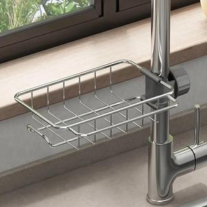 Sink Over Faucet Storage Rack, Stainless Steel Sink Caddy Shelf, Faucet Storage Drain Rack for Storing Sponges, Scrubbers, Towels, Peelers, Kitchen, Adjustable Storage Shelf