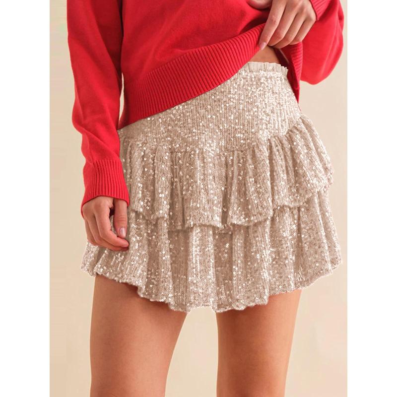 2024 Summer Europe and the United States Fashion New High-waisted a Word Skirt Irregular Sequins Sexy Pleated Skirt 5