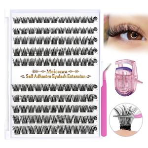 Self Adhesive Eyelashes Cluster, Cosmetic False Lashes, 1 Set Mixed Length Individual False Eyelashes with Tweezers, Eye Makeup Enhancement Tool for Women & Girls