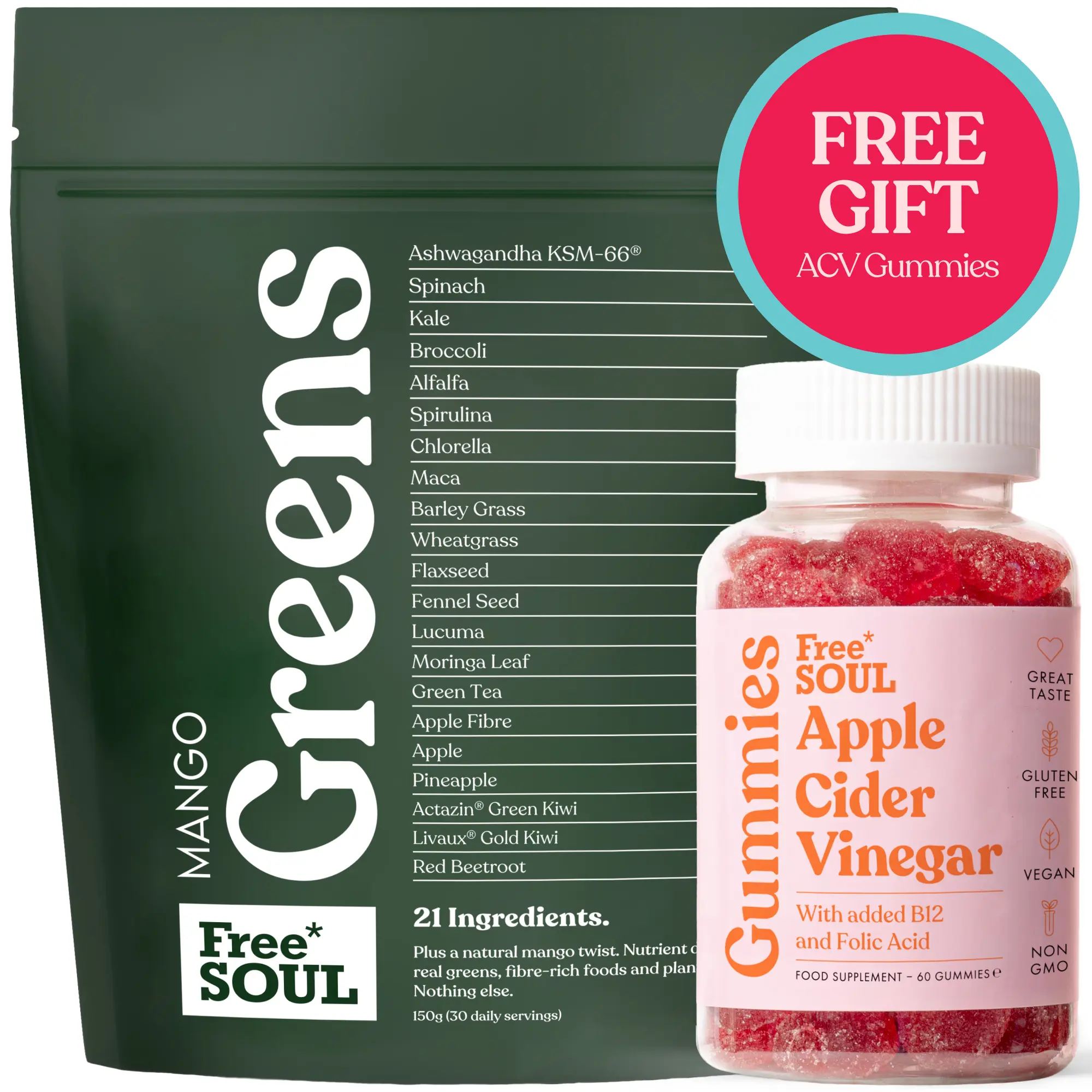 Greens & Apple Cider Vinegar Gummies bundle by Free Soul