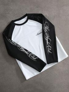 Unisex Black & White Raglan Sleeve Los Angeles Club Script Print Long Sleeve T-Shirt | Y2K Grunge American Retro Streetwear Top