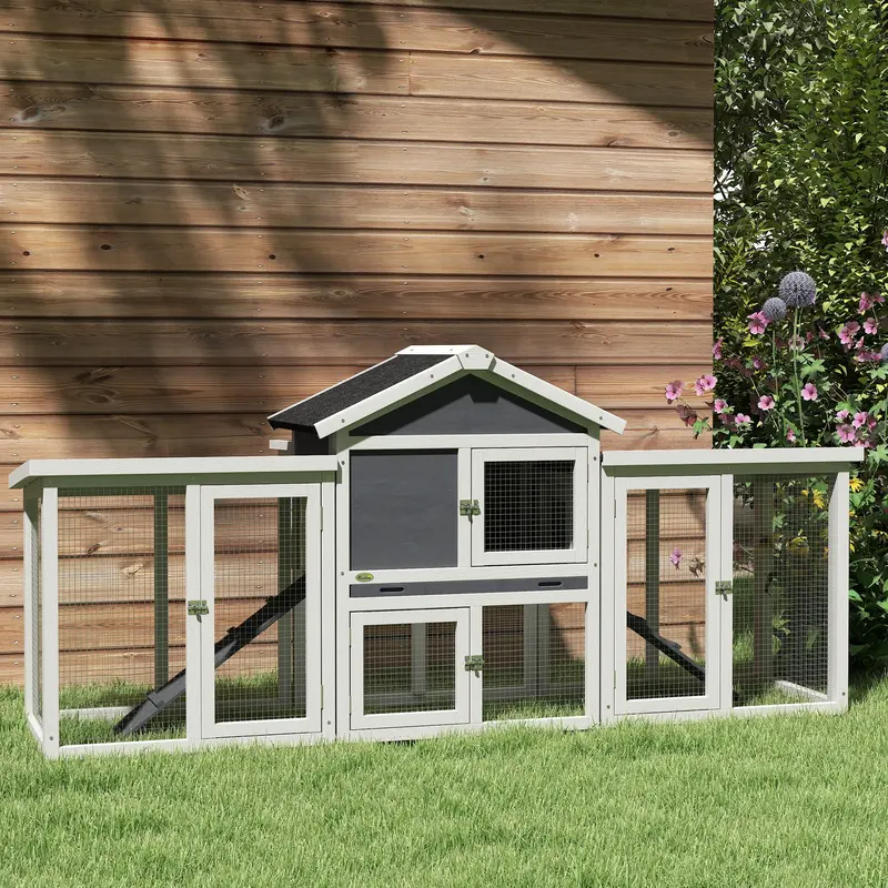 Large Chicken Coop, Wooden Garden Hen House, Poultry Coops Cages with Run, Nesting Box, Grey 7