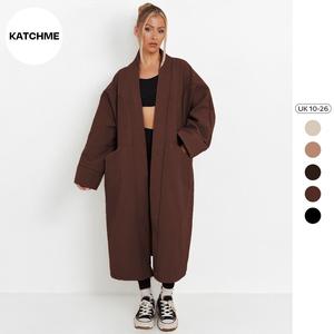 KatchMe Solid Color Exposed Stitches Pocket Oversize Thermal Coat (One size for 12-26)Live 2,Plain Winter Open-Front Outerwear Jacket,Basic Womenswear