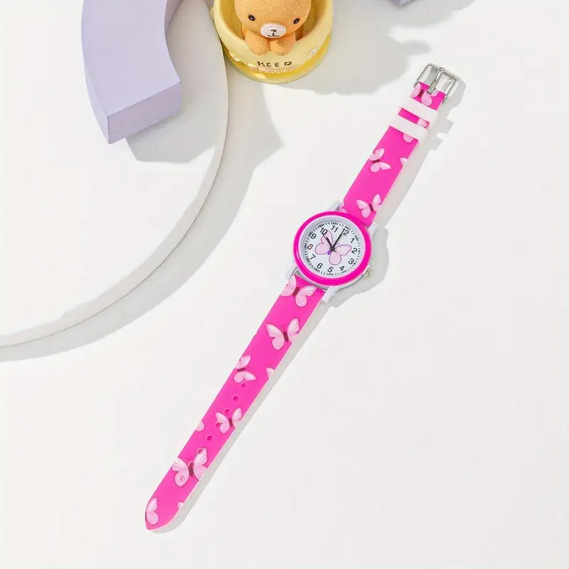 Chic White Butterfly Quartz Watch - Cute Pink Butterfly Design, Round Dial, PVC Strap, Non-Waterproof, Battery Operated, Resin Case, Perfect for Casual Wear 6