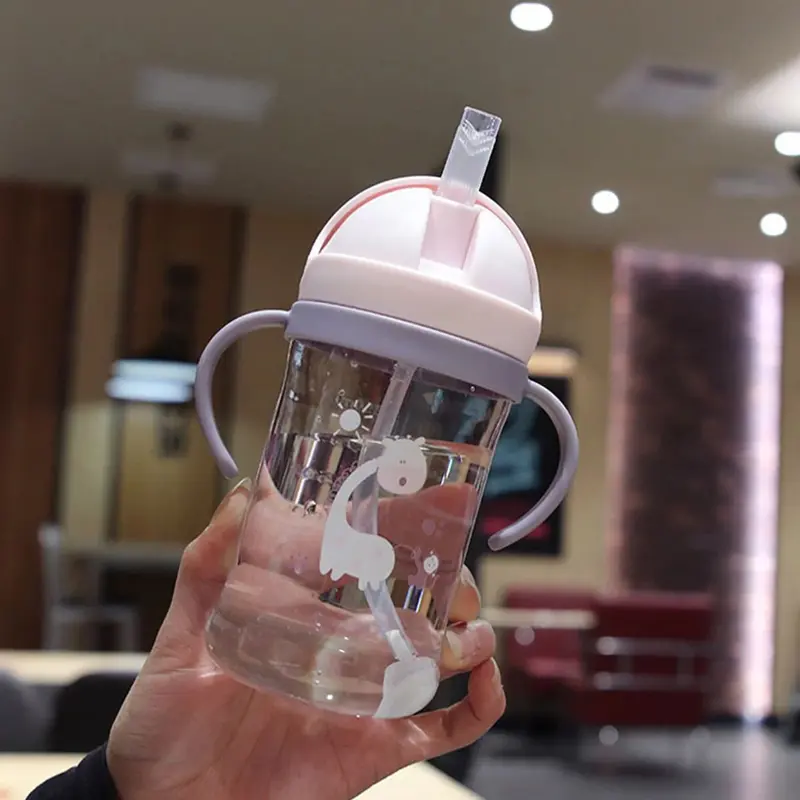 350ml Kids Drinking Cup Feeding Bottle With Straw Gravity Ball Wide Caliber Bottle 6