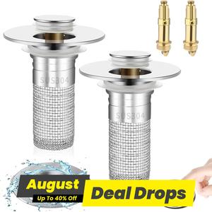 Stainless Steel Bathroom Sink Stopper, 1/2 Counts Anti-odor Basin Bouncing Core, Pop Up Bathroom Sink Plug, Sink Drain Stopper for Bathroom Bathtub, Home Goods, Bathroom Accessory, Bathroom Decoration Accessories, Drain Cover