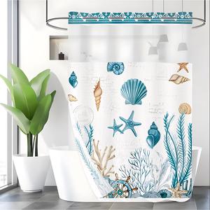 Multicolor Sea Life Pattern Shower Curtain, 1 Count 2 Layers Waterproof Bathroom Curtain, Bathroom Decor Supplies for Home Decor Hotel Salon Dormitory, Funky Bedroom Extendable Rod Accessories, Shower Curtain Set, Bathroom Accessory
