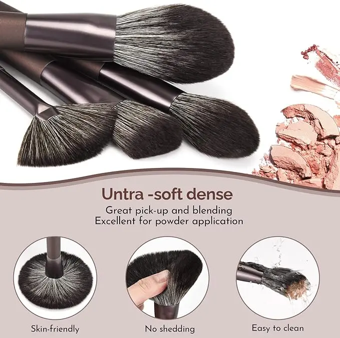 Makeup Brushes 12 Pcs Makeup Brush Set Premium Synthetic Bristles Foundation Make Up Brushes Concealers Eyeshadow Professional Make-up Brush Sets (Coffee) 3