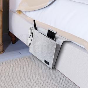 Periea Felt Bedside and Sofa Organiser - Bedside Organiser Pocket, Slip Resistant bed pocket orgainser for Bed Rails, Sofa, Bunk Bed - Felt Bedside Storage Caddy for Books, Glasses, Phone, Tablet, Remote - Grey Room Cushion