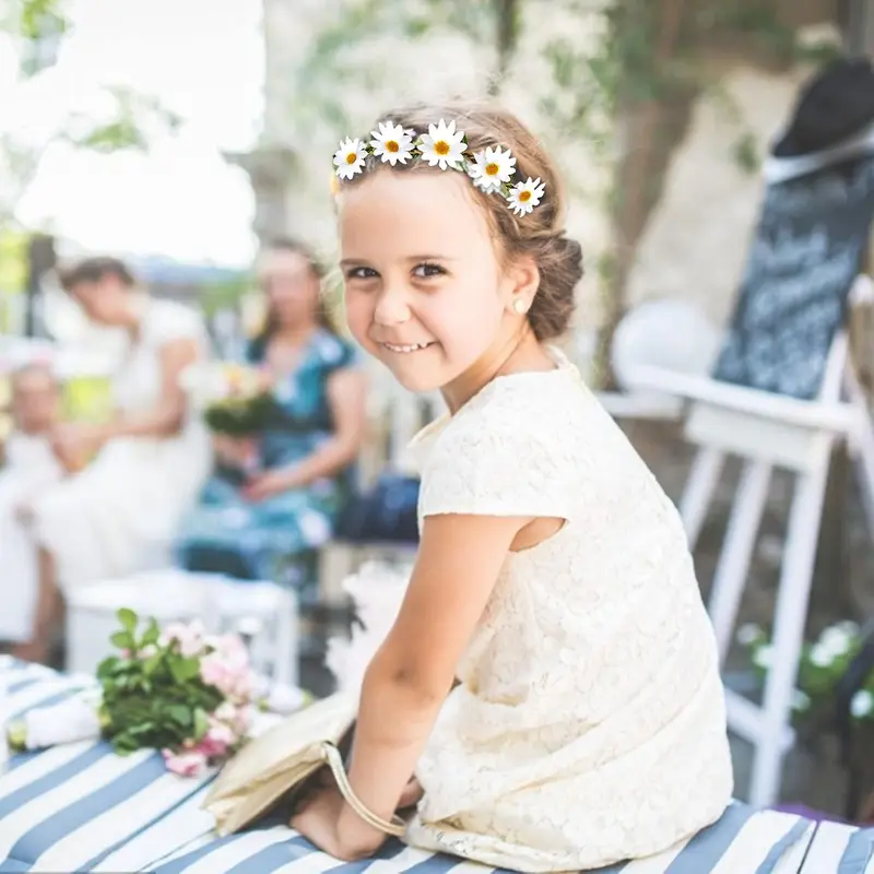 Fashion 12 Pieces Flower Garland Headband Bohemia Floral Crown for Women Girl Hair Accessories for Wedding Festival Party Multi Color (Daisy headband) 3
