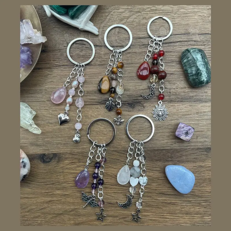 Small Crystal Teardrop Handmade Keyrings - 5 Options to Choose From - Rose Quartz - Clear Quartz - Amethyst - Carnelian - Tigers Eye 0