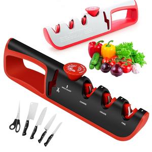 4 in 1 Knife Sharpener, 1 Count Manual Knife Sharpener with 6 Adjustable Level Angle Knob, Professional Multifunctional Knife Sharpening Tool