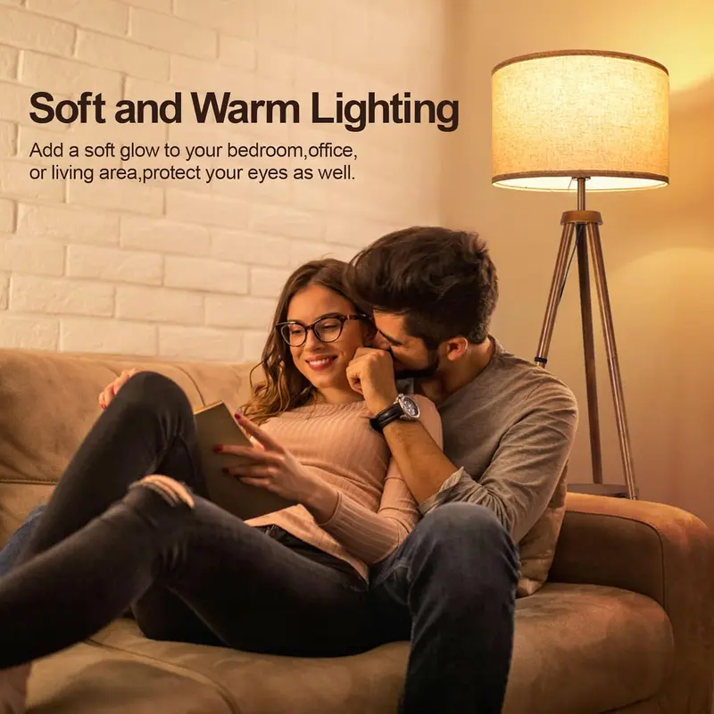 Solid Wooden Tripod Floor Lamp, Bulb Included, Standing Lamp with Remote Control, Dimmable & 4 Color Temperatures, 1H Timer, Floor Lamp with Storage Shelf Linen Shade for Living Room Bedroom 6