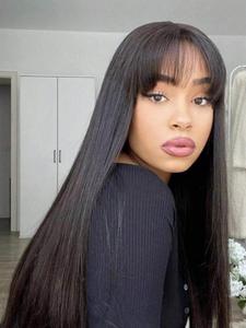 Straight Human Hair Wigs with Bangs for Women, Glueless Ready-to-wear Wigs, Full-mechanism None Lace Wigs, Suitable for Women and Girls Daily Party Christmas Gift