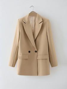 Women's Double Breasted Lapel Blazer, Elegant Style Comfort Long Sleeve Flap Detail Button Front Blazer Jacket, Blazers for Women, Lady Autumn Outerwear for Work Office Business, Back To School, Coats Winter Clothes Women， Clothes for Women