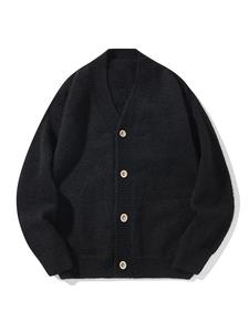 Men's Loose Solid Button Front Drop Shoulder Cardigan, Drippy Outfits, Casual Long Sleeve V Neck Knitwear for Fall & Winter, Men's Knit Clothing for Daily Wear, Going Out Outfit