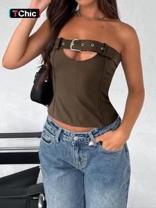 Spring and Summer Y2K Solid Color Design Sexy Belt Buckle Bustier Sling Top for Women's Clothing