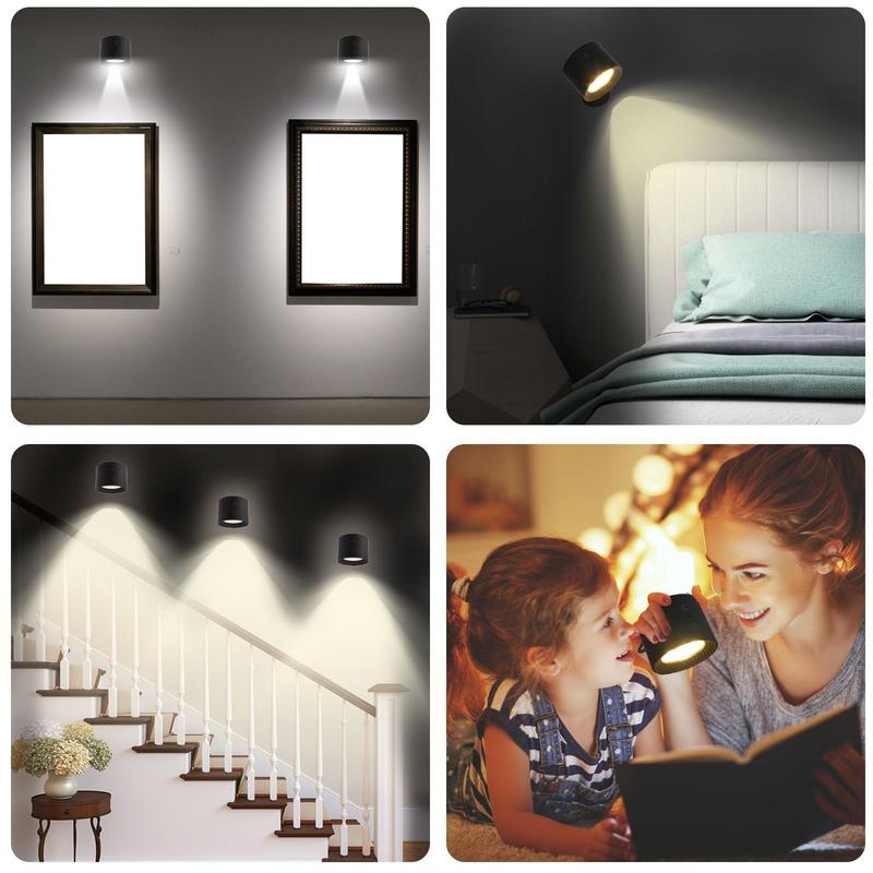 USB Rechargeable Smart LED Wall Light, 1/2 Counts RGBNlight Light with Remote Control, 360° RotatableSpotlight for Bedroom, Bedslde, Display Wall, Cabinet,Hallway, Game Room 3