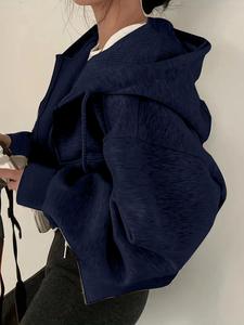 Women's Plain Drawstring Pocket Zip Up Hoodie, Casual Drop Shoulder Hooded Sweatshirt, Hoodies for Women, Fashion Ladies' Clothes for Daily Wear