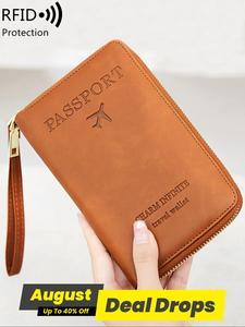 Simple Plain Passport Cases, Multi-functional Zipper Travel Card Holder, RFID Blocking Card Holder, Fashion Travel Accessories, Travel Essentials
