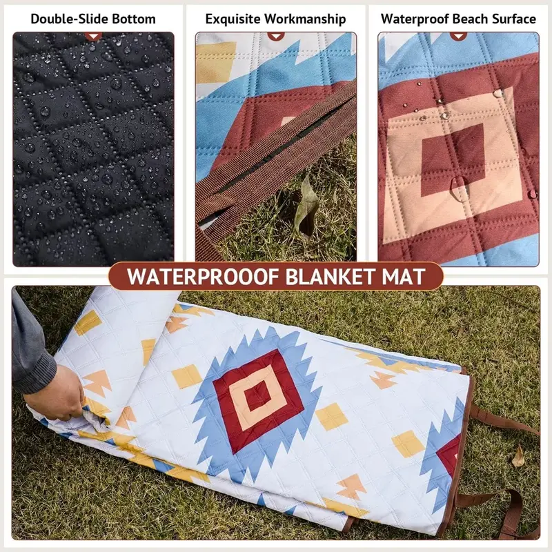 Waterproof Picnic Blanket, 200X200Cm Large Beach Blanket Outdoor Picnic Mat, Bea 4