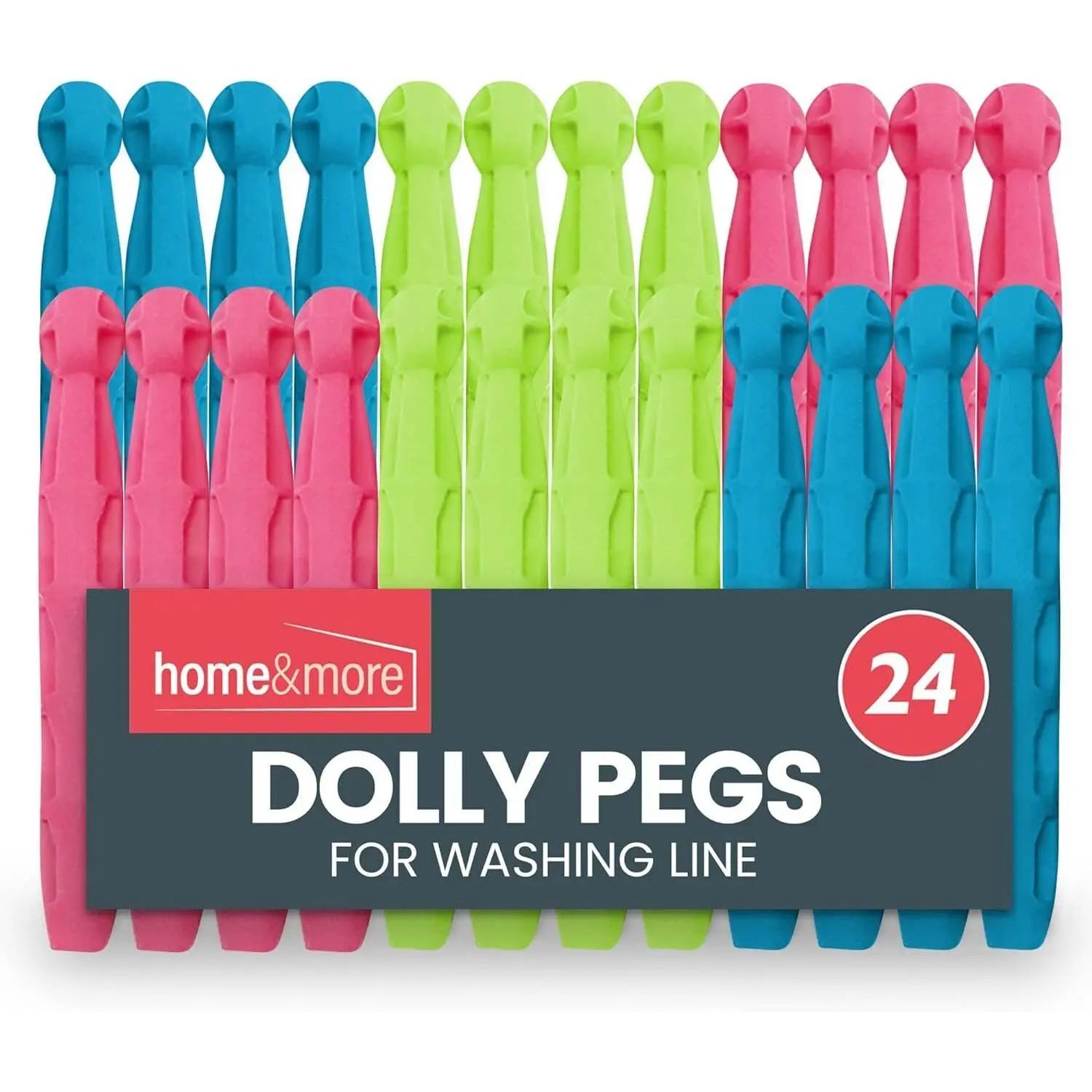 24 Strong Dolly Pegs | Durable Plastic Laundry Washing Clothes Line Coloured Peg